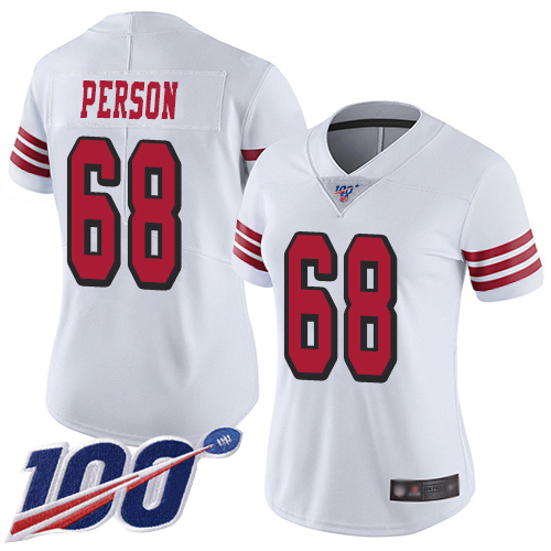 San Francisco 49ers Limited White Women Mike Person NFL Jersey #68 100th Season Rush Vapor Untouchable